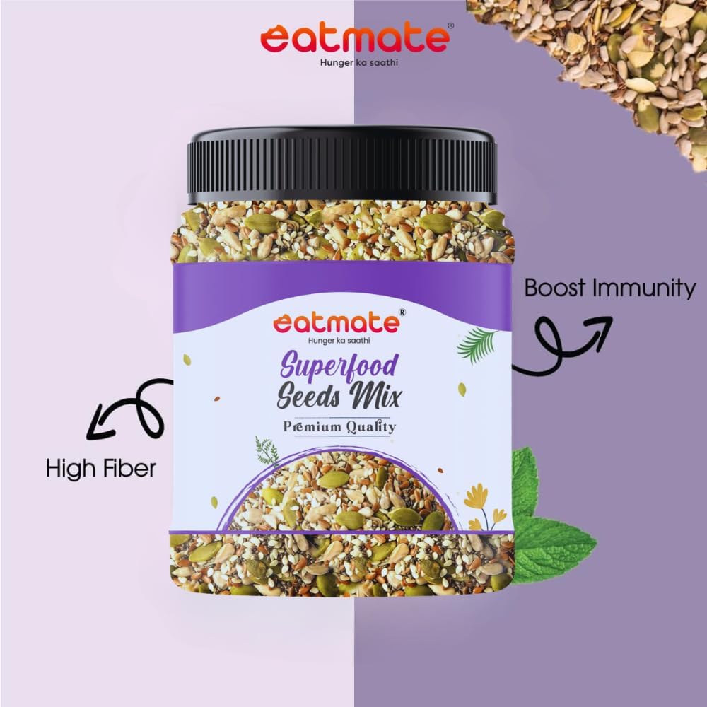 Eatmate 6 in 1 Seeds Mix 500g | Pumpkin, Sunflower, Flax, Chia, Sesame & Watermelon Seed | Edible Mixed Seeds | Dietary Fibre & Omega-3 Rich | Healthy Snack 1