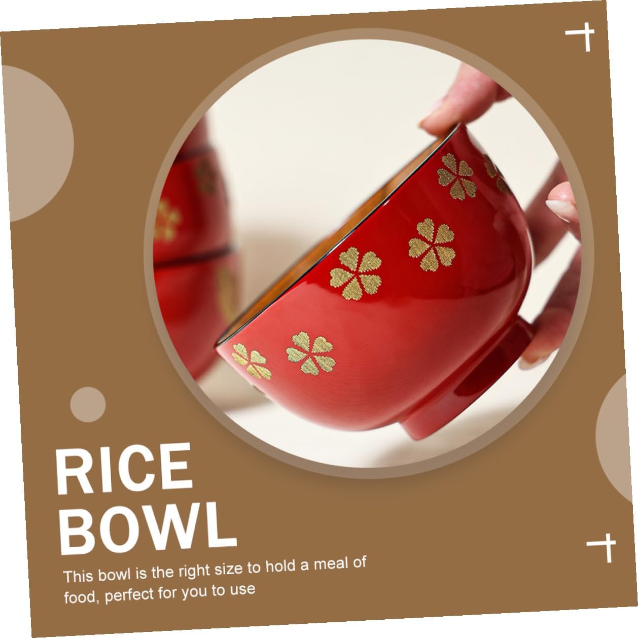 Japanese Style Wood Rice Bowl Gold Cherry Blossom Leaf Design Couple Set Wood Soup Bowls for Kitchen Dining for Serving Rice and Soup
