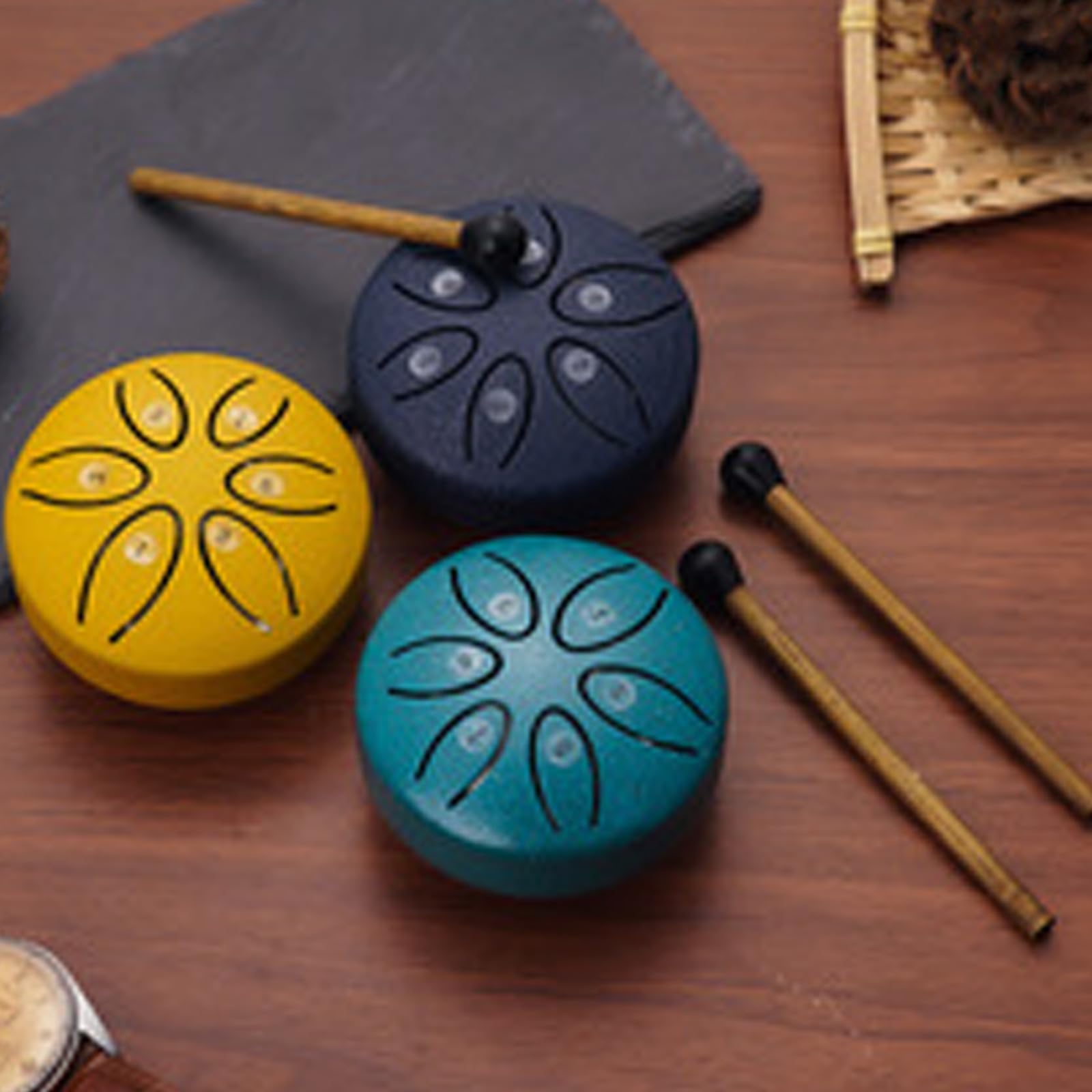 Instrumento de acero carbono Tamaño de 6 pulgadas 11 tonos Versátil para varios estilos musicales Actuaciones y decoración del hogar Tambor de acero carbono