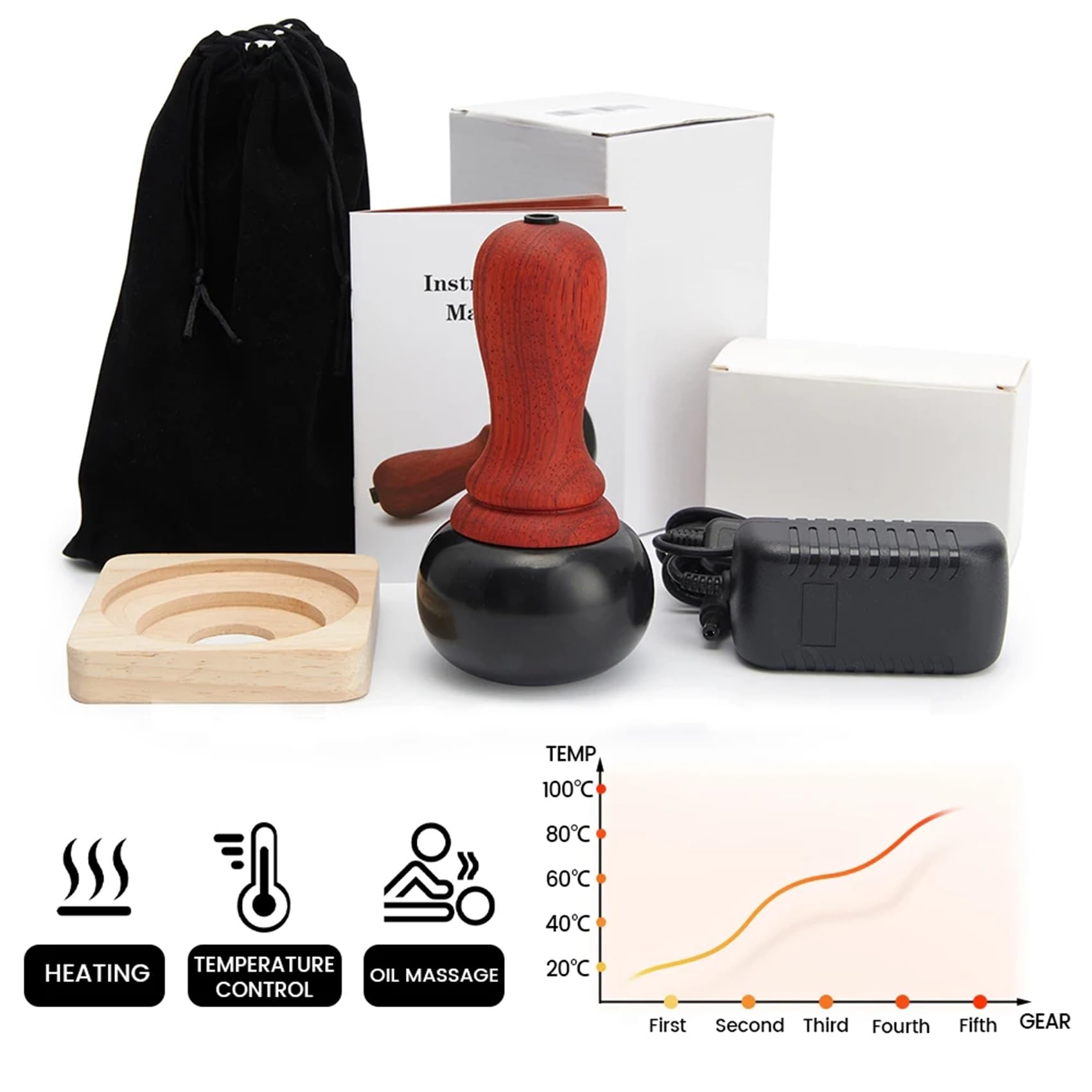 ZXCVB Masajeador Gua Sha con Piedra Bian con calefacción eléctrica, Herramienta de Fisioterapia Corporal con compresa Caliente, Masaje de Cara Trasera, Herramienta Guasha cálida
