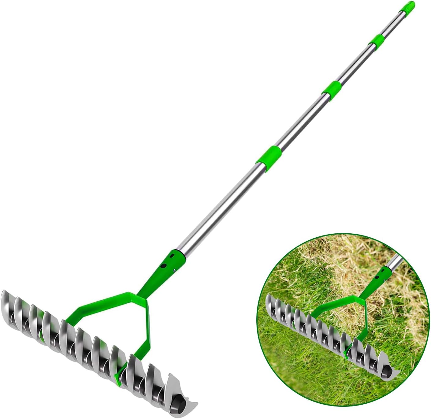 67Inch Thatch Rake for Lawns, Adjustable Lawn Dethatcher