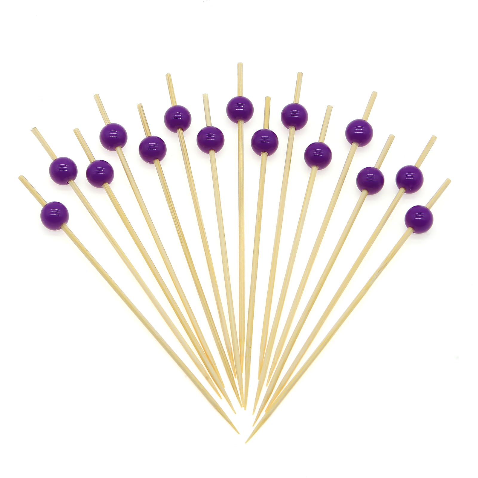 Minisland Purple Pearl Cocktail Picks, 4.7 Inch Long Bamboo Fancy Toothpicks for Appetizers, Decorative Bridal Wedding Holiday Party Food Drink