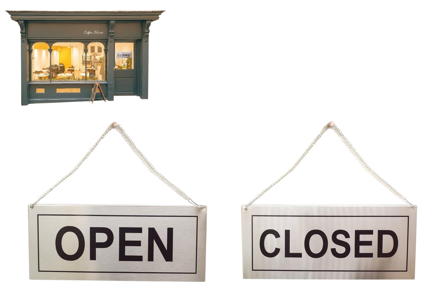 THW® Stainless Steel Hanging OPEN CLOSED Signage Board (5"x12")