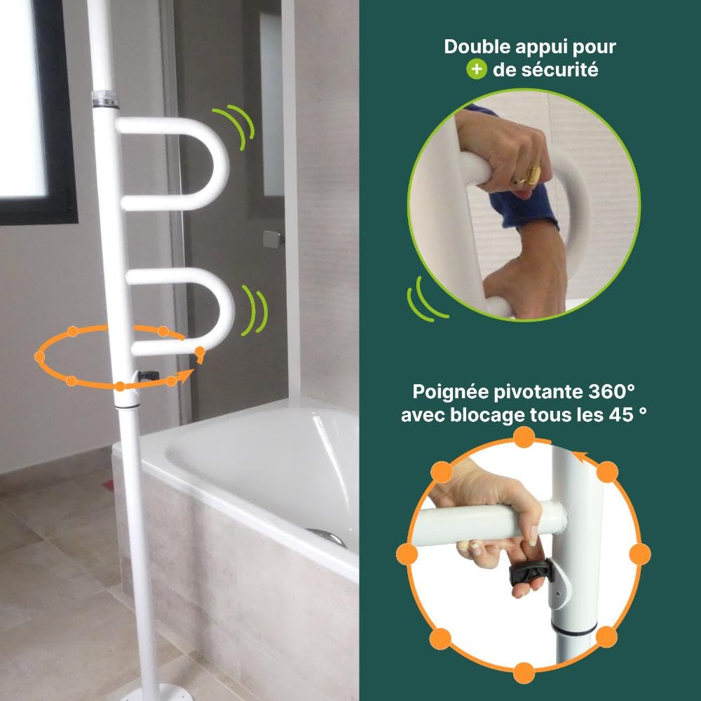 Identités, Barre d'Appui Sol-Plafond FIX, Installation Simplifiée, Poignée Pivotante, Améliore La Mobilité Partout Dans La Maison, Poids Max 160kg