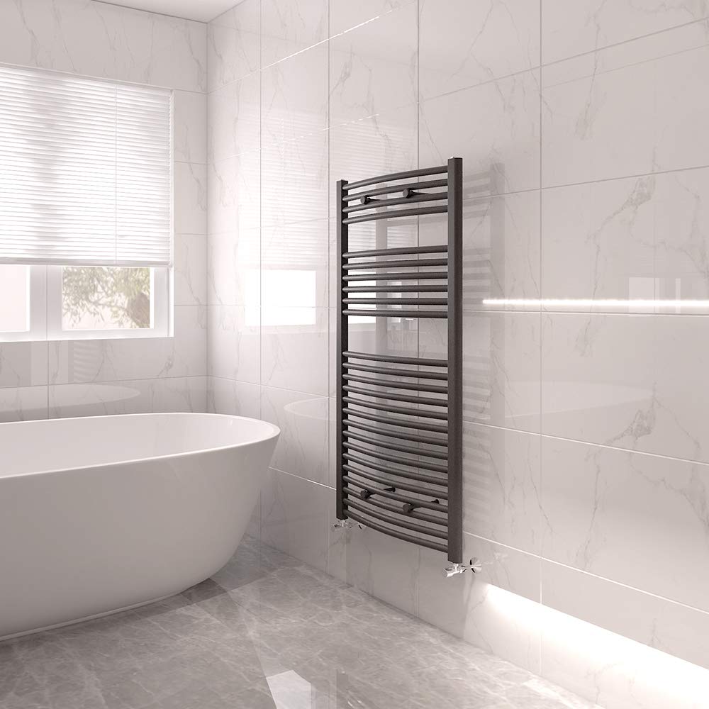 NRG Bathroom Modern Curved Heated Towel Rail Radiator Central Heating Ladder Rad 1200x600mm Anthracite — image 1
