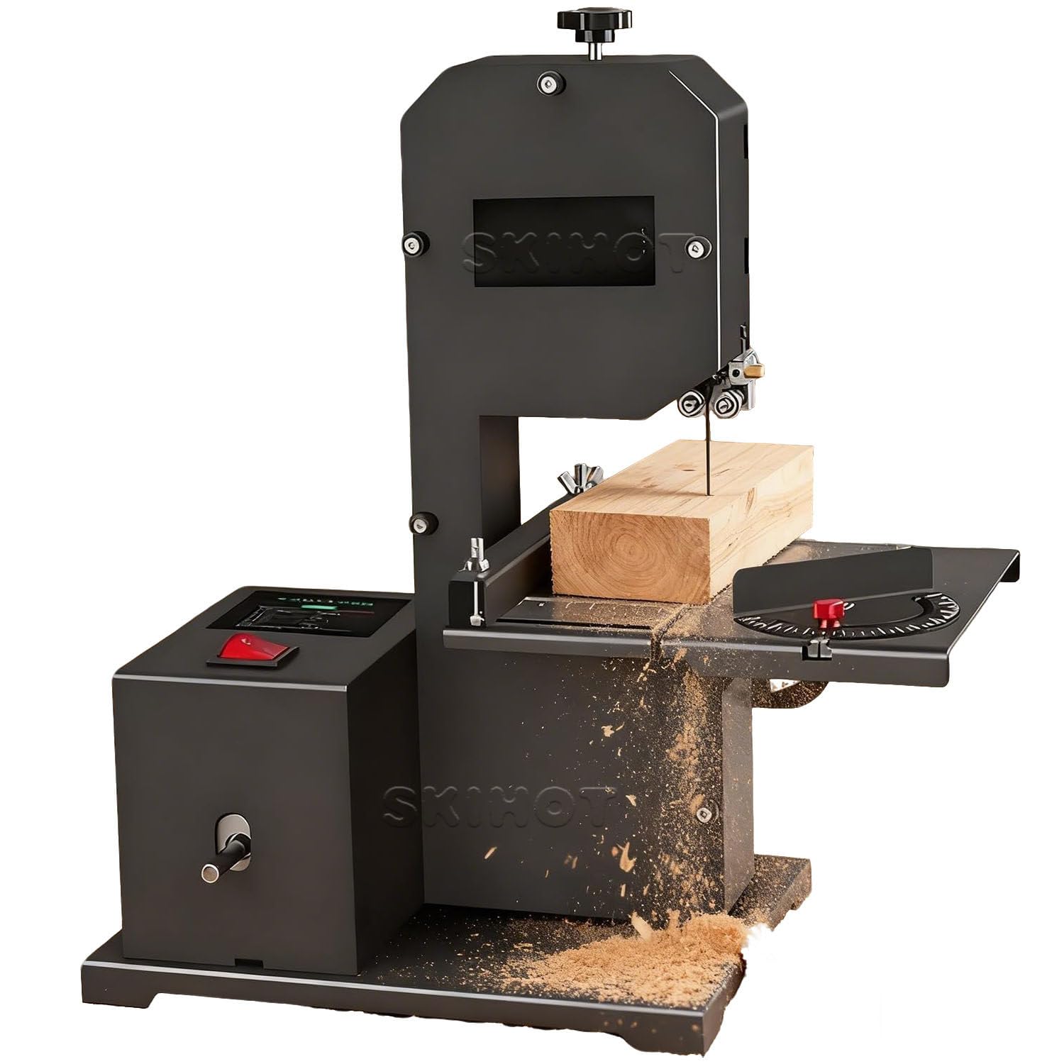 Sierra Cinta Mesa Profesional Sierra Desplazamiento Eléctrica 800W 230V 1750RPM Motor Cobre Corte 70mm×90mm Mesa Metálica Inclinable 0-45° para Madera Espuma Pequeños Talleres Carpintería