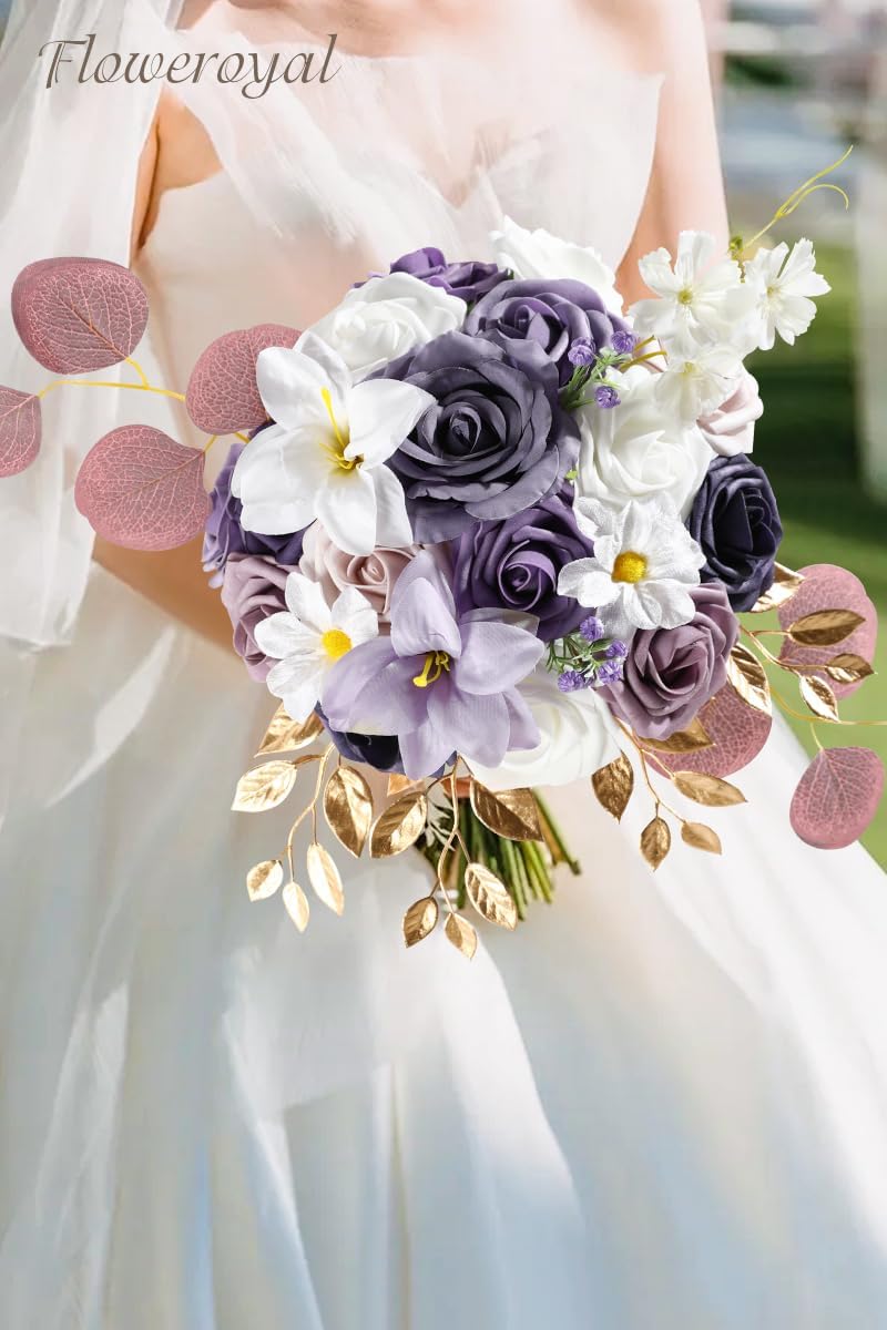 Floweroyal Artificial Flowers Combo Purple Flowers Mix Silk Flowers Fake Roses with Stems for DIY Wedding Bridal Bouquets, Baby Shower, Floral Arrangement, Table Centerpieces, Home Decorations - Image 5