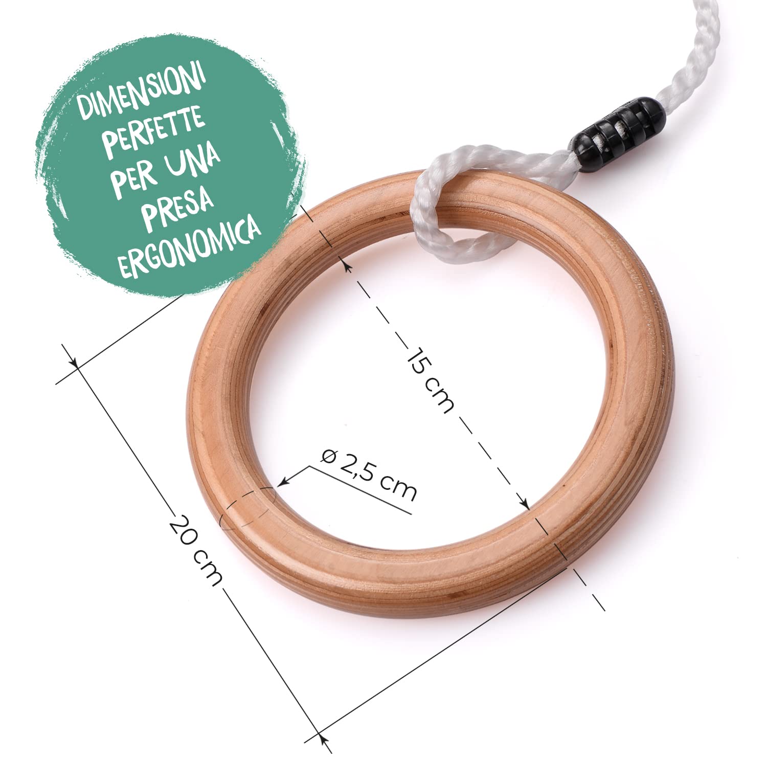 KLEINTOBER Anelli da ginnastica in legno di alta qualità, per bambini e adulti, per esterni e interni, altezza regolabile, con istruzioni per il fitness e lo sport, inclusi
