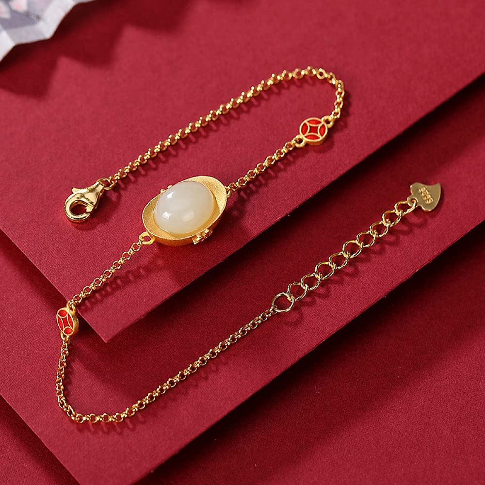 Girls Accessories Bracciale in Argento Sterling 925 Vintage per Donna Semplice Cloisonne Dorato Giada di lingotto Gioielli Classici Fascino Spiaggia Estiva Birthday Gift