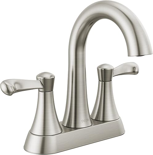 Delta Faucet Esato Centerset - Grifo de baño de níquel cepillado, montaje de drenaje incluido, níquel cepillado SpotShield 25897LF-SP