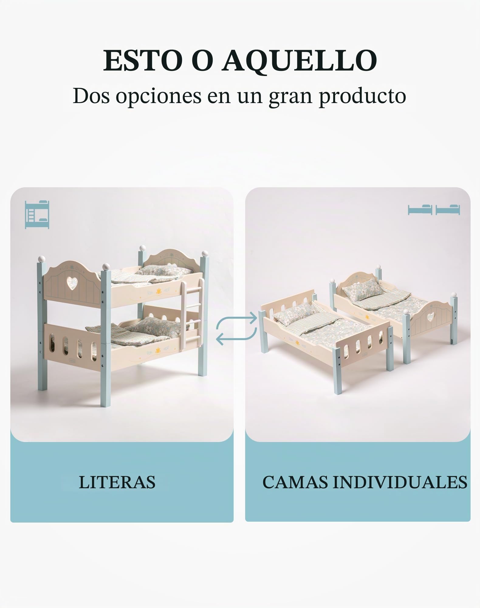 ROBOTIME Cuna convertible con escalera para muñecas, ropa de cama y accesorios para cuna apilable de 18 pulgadas, regalo para niños, azul