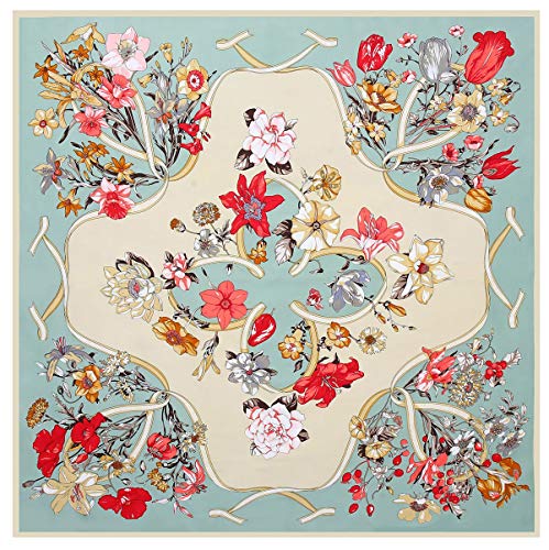 Bellette 128 * 128cm Echarpe Foulard en Soie pour Femme,Fichus et Foulards de tête Bandana Grand Carré Satiné Foulards Etoles Cover