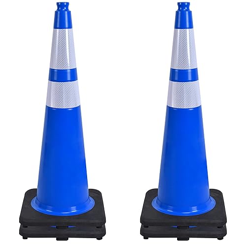 Miniatura 30 de OrangeStar Conos de tráfico naranjas de 28 pulgadas, paquete de 8 conos de seguridad de PVC resistentes con 2 collares reflectantes, base pesada