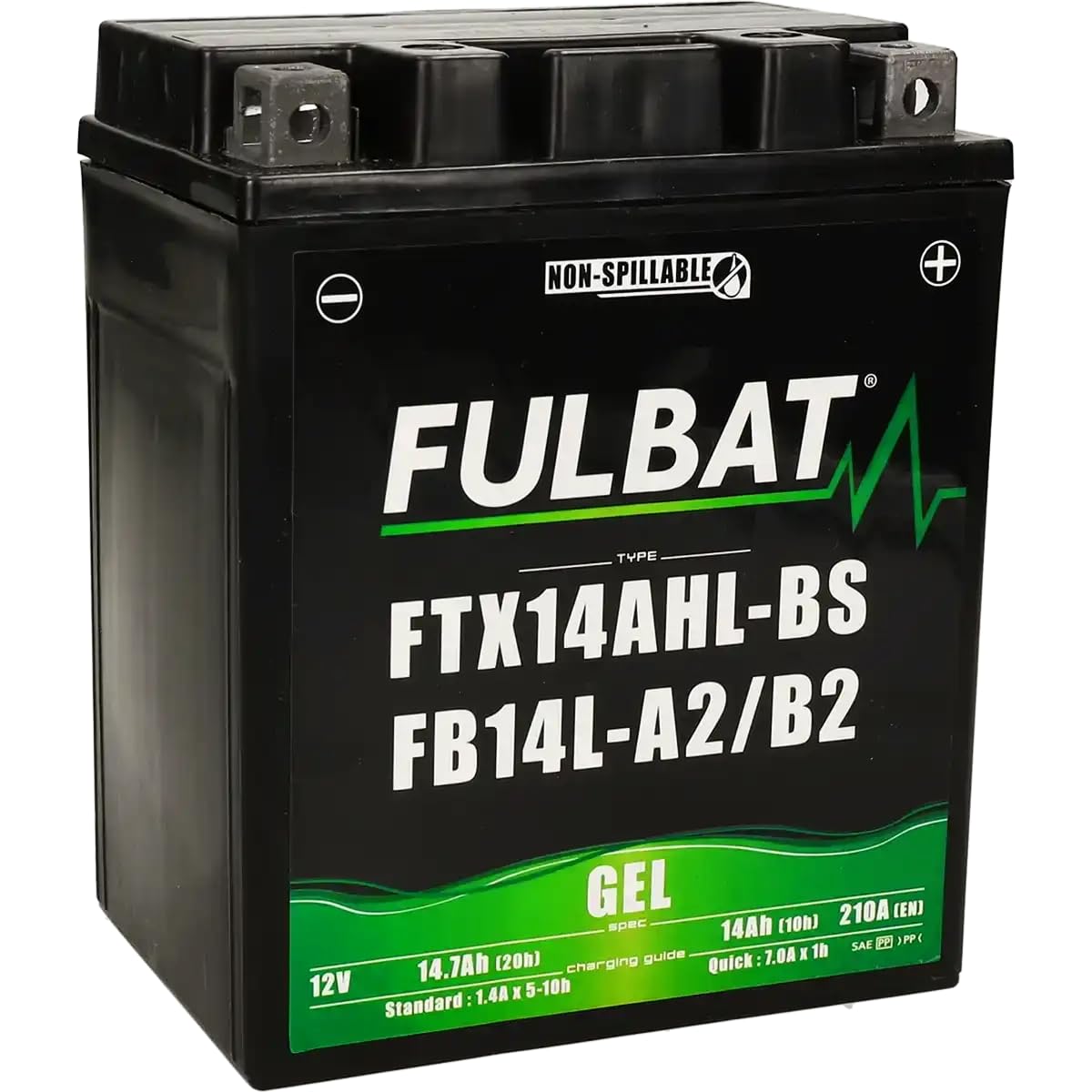 Fulbat - Batería Moto Gel YB14L-A2 / 12N14-3A 12V 14Ah