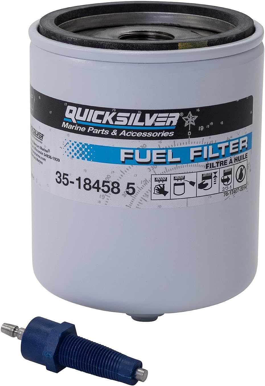 Quicksilver 18458Q4 Water Separating Fuel Filter Kit with Blue Water Warning Sensor for Mercury Outboards