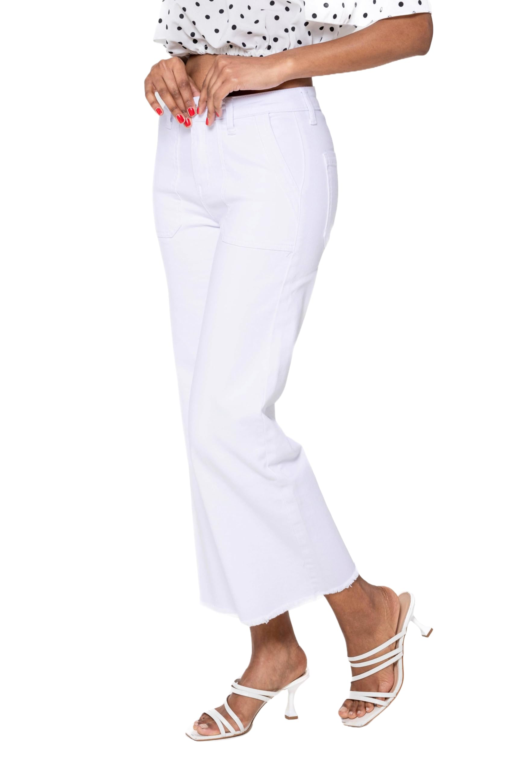 Nina Carter P512 Pantalones vaqueros acampanados para mujer, corte 7/8, cintura media, elásticos, dobladillo deshilachado, aspecto desgastado, pantalones acampanados con costuras decorativas y