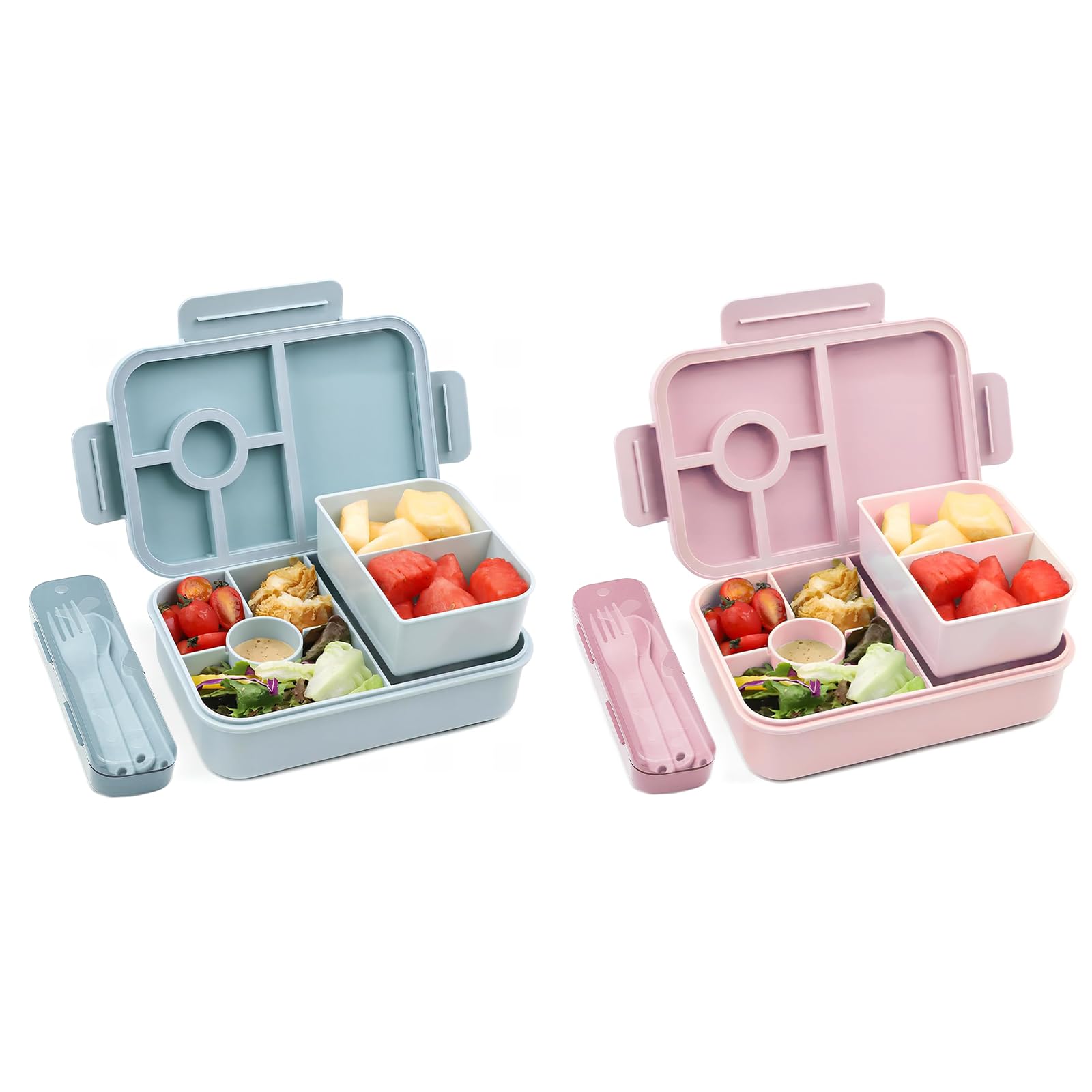 Bugucat Lunchbox Kinder 1300ML 2 Set, Brotdose mit Fächern Bento Box mit Besteckset, Brotdose für Kinder und Erwachsene, Vesperdose Frühstücksbox für Mädchen & Jungen BPA-Frei BRosa