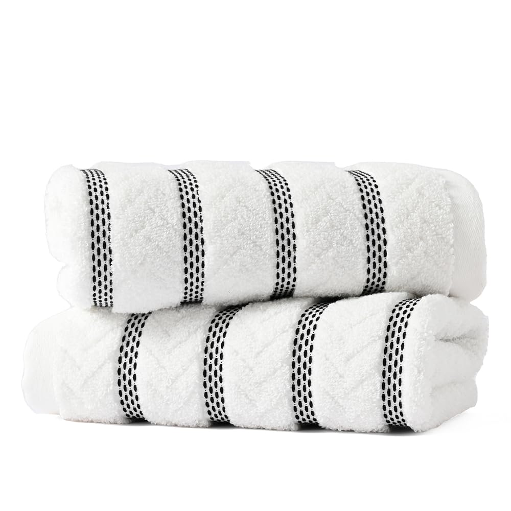 sense gnosis 100% Cotton White Hand Towel Set of 2 Thick Jacquard Ribbed Striped Soft Quick Dry and Absorbent Bathroom Decorative Hand Towel 13 x 29 Inch - Image 3