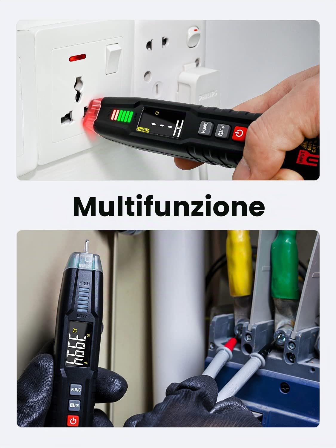 KAIWEETS Tester Multifunzionale di Tensione Senza Contatto Rilevatore Elettrico Intelligente con Toni di Avvertimento e Barra Indicatrice lampeggiante, Tester di Fili, Tester di Circuiti