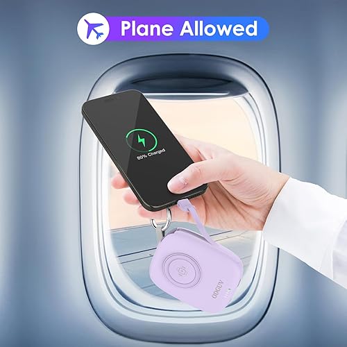 Miniatura 7 de Cargador portátil pequeño de 5000 mAh, cargador inalámbrico iWatch mini banco de energía con cable integrado, cargador de llavero de viaje para