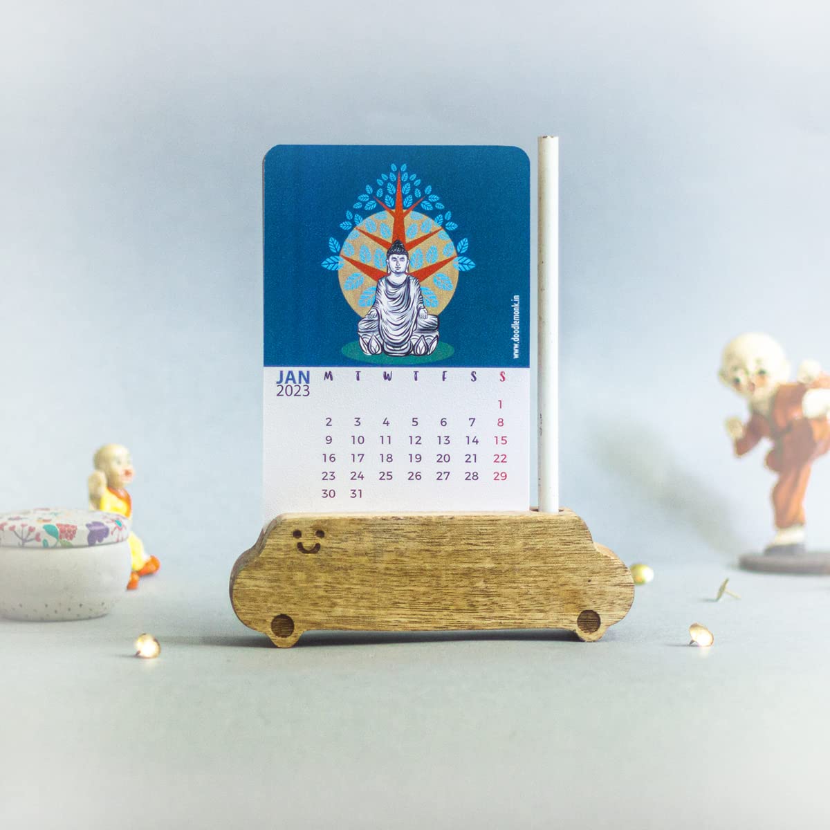 DOODLE MONK POSITIVITY 2024 Tabletop Calendar | 6X6 Inches | Original Illustration Printed on Premium Art Board | 6 Sheets of front & Back Digital Prints | Desktop Calendars Perfect for Gift