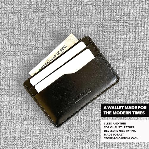 Image of Atoll Leather Slim Card Holder Wallet for Men, Minimalist Credit Card Holder, Genuine Leather Stylish Card Wallet for Men, 3 Card Slot and Large Cash Compartment (Black)
