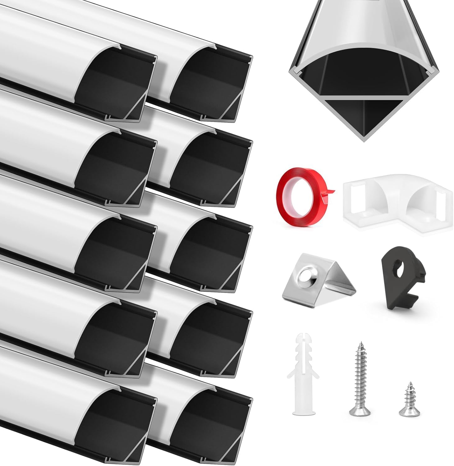 Profilo Alluminio Per Strisce LED - Canalina A U Con Diffusore - Kit 10 Pezzi Da 1m - Foto 11