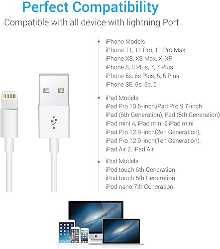 Miniatura 7 de Paquete de 2 cables originales de Apple certificado MFi de Apple, cable Lightning a USB compatible con iPhone 131211 Pro MaxXS MAXXRXSX87Plus6S iPad