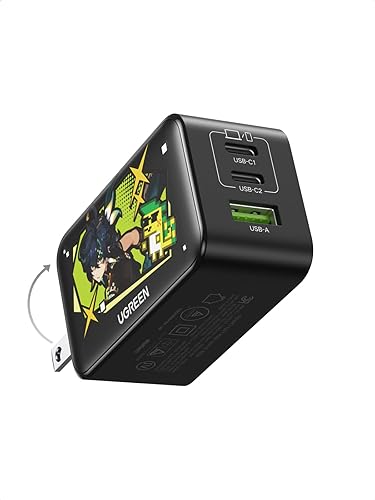 UGREEN 65W USB C Charger Block, Nexode 3-Port GaN Fast Type C Charger, Compact Foldable Power Adapter for MacBook Pro/Air, Dell XPS, iPhone 16/15, iPad Pro, Galaxy S25, (Genshin Impact Edition) - Kinich
