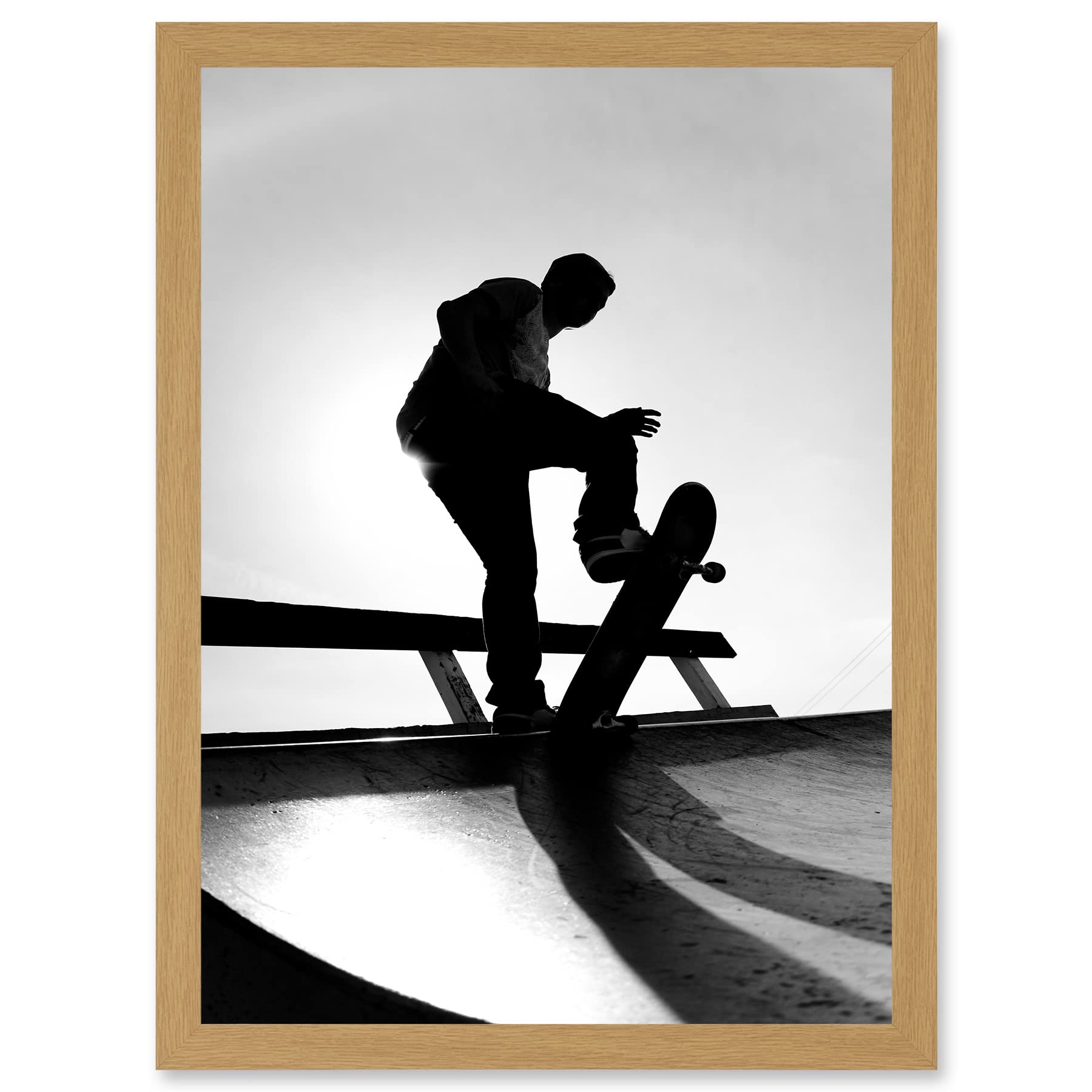 Artery8 Photography Sport Skateboarding Skater Silhouette A4 Artwork Framed Wall Art Print