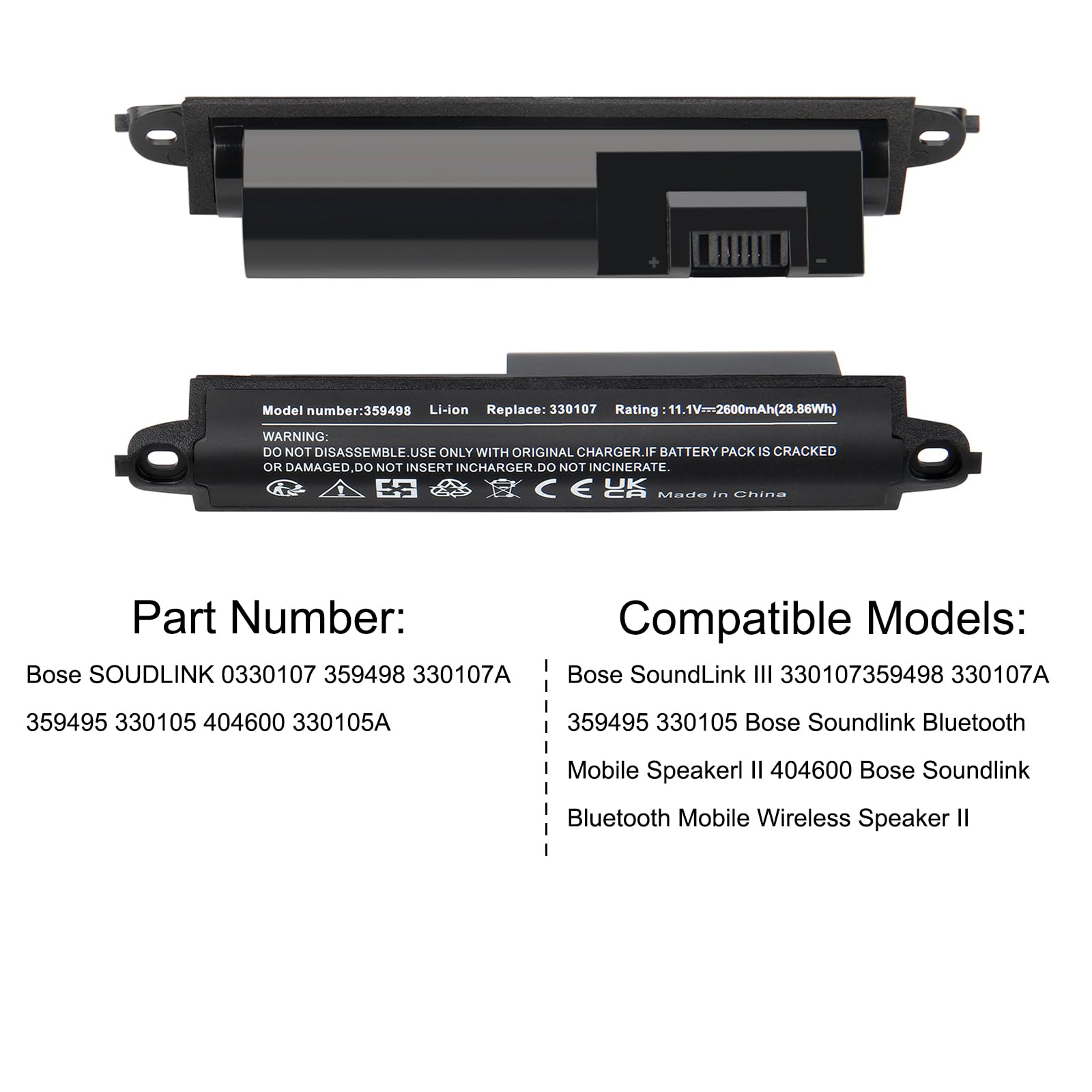 359495 Batteria per Bose SoundLink III 330105 330107 359498 330107A 359495 330105A Ersatzakku Bose SoundLink Bluetooth Mobile Speaker II 404600 11.1V 2600mAh
