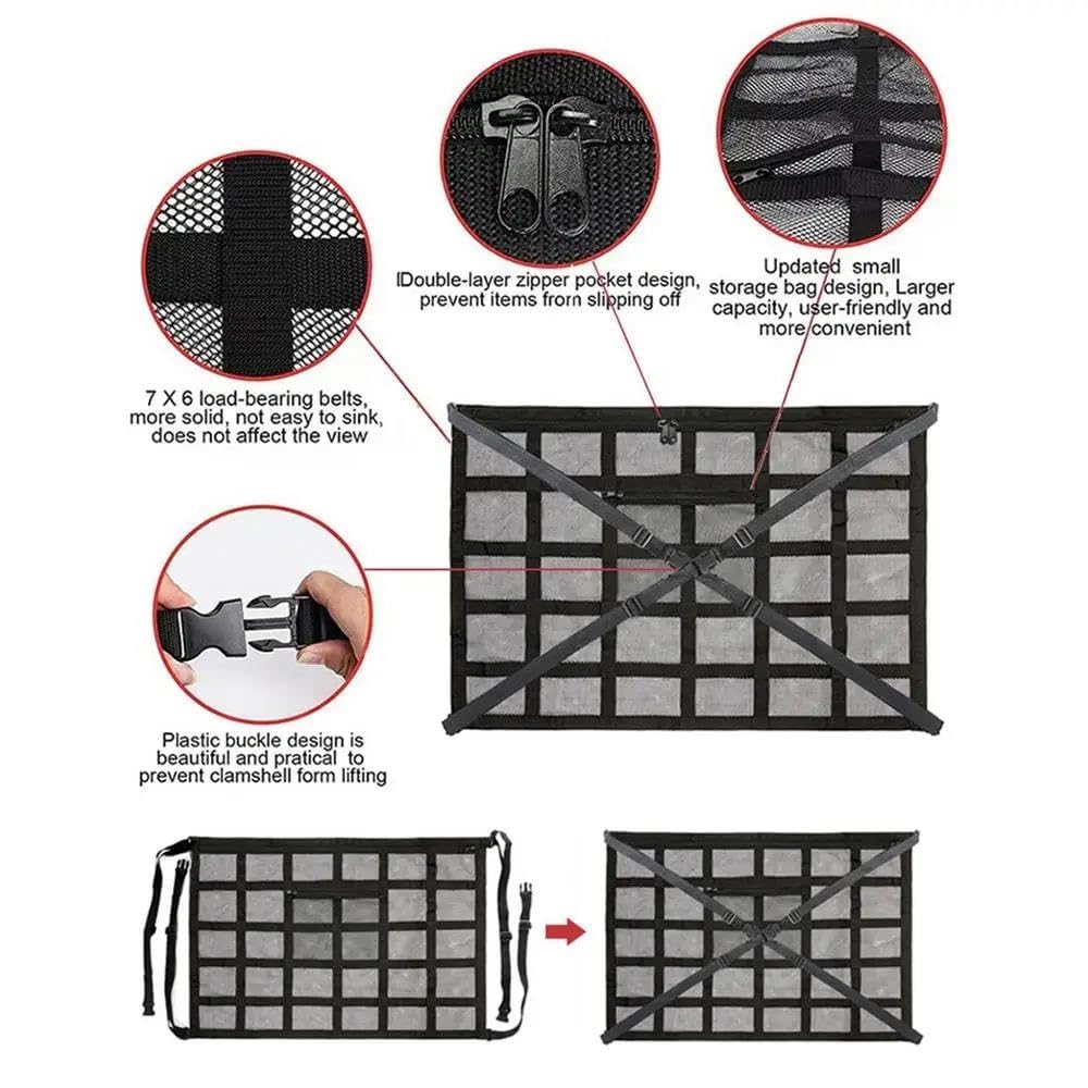 Deckennetz-Aufbewahrungstasche Fracht-Aufbewahrungsnetz Platzsparend Kofferraum-Aufbewahrungstasche Organizer Kleinigkeitentasche Dachfracht Auto Gepäcknetz(18 Grid M)