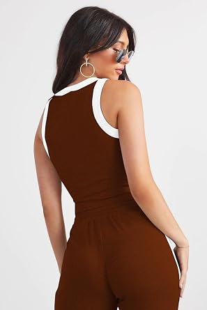 KAKALOT Women's Summer Sleeveless Tank Tops Ribbed Knit Slim Fitted Color Block Cami Shirt