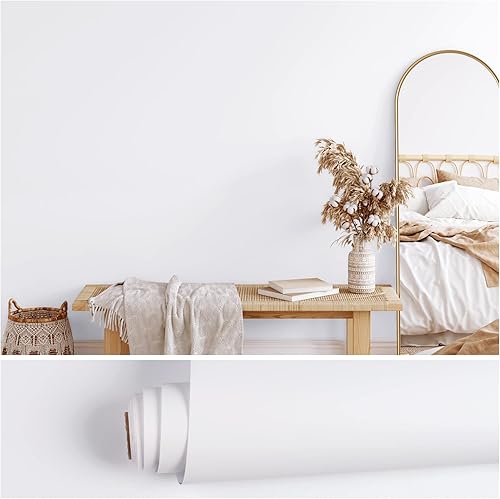 VEELIKE Papel tapiz blanco grueso para despegar y pegar, papel adhesivo blanco para paredes de dormitorio, armarios de cocina, encimeras,