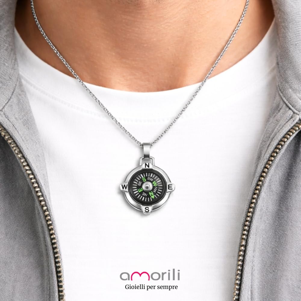 Collana Uomo Bussola Rosa dei Venti – Gioiello Nautico da Uomo con Ciondolo Bussola – Collier Mare Estate per Appassionati di Vela e Nautica