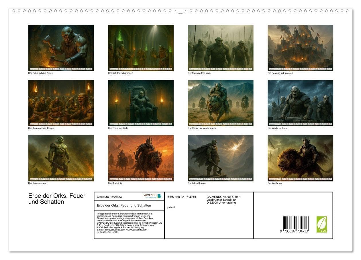 Erbe der Orks. Feuer und Schatten (hochwertiger Premium Wandkalender 2026 DIN A2 quer), Kunstdruck in Hochglanz: Eine bildgewaltige Reise in die Welt ... - rau, mystisch und erhaben. (CALVENDO Kunst)