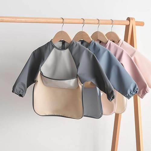Miniatura 9 de Baberos impermeables para bebés babero de manga larga para bebés con atrapa alimentos fácil de limpiar y lavable súper suave