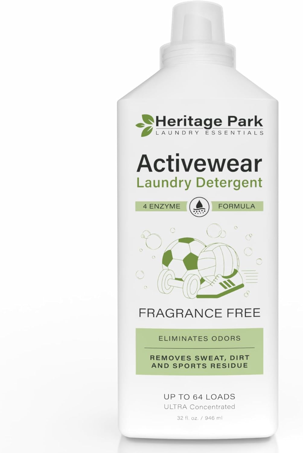 Athletic Sport Active wear Laundry Detergent | 4x Powerful Plant-Based Formula with Cleaning Enzymes for Sport Wash | Fragrance Free Natural Odor & Stain Remover