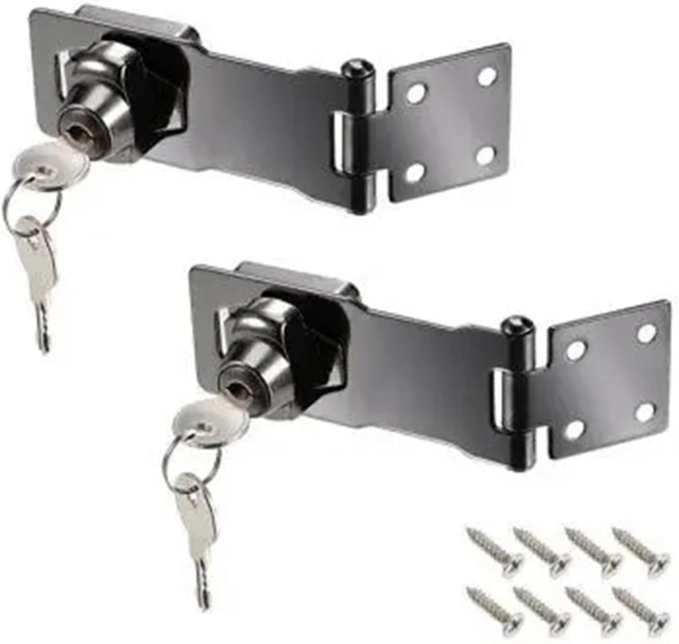 4-inch Keyed Hasp Locks w Screws for Door Keyed Alike Black 2Pcs
