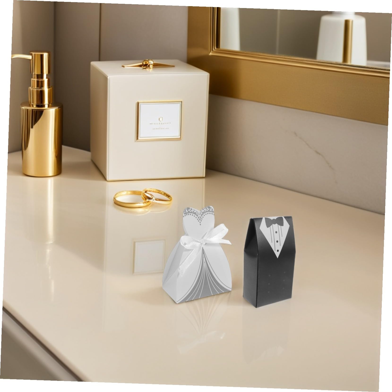 WHAMVOX 200 Stück Hochzeit Süßigkeiten Geschenkboxen aus Papier Elegante Braut und Bräutigam Form Robuste Klappboxen als Tischdeko und Gastgeschenk für Hochzeitsfeier Vielseitig Einsetzbar