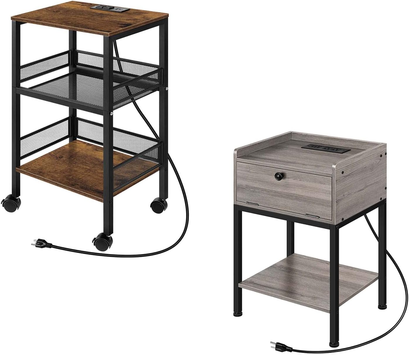 ETELI Side Table with Charging Station Small Bedside End