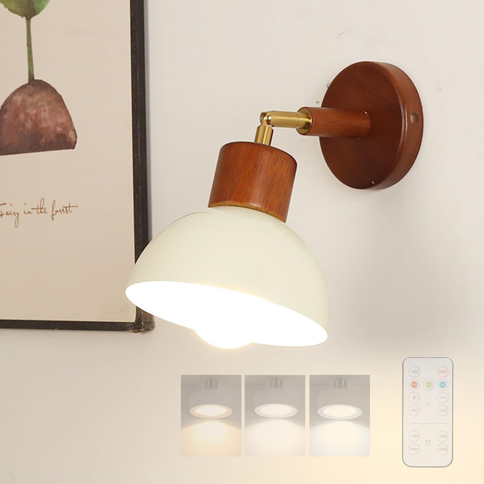 Iluminación de pared interior madera diseño nórdico vintage blanco E27 8