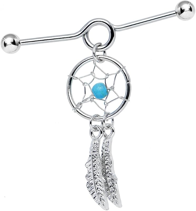 Industrial Barbell 316L Surgical Steel Dream Catcher Dangle Design 14ga-1.5"(38 mm)