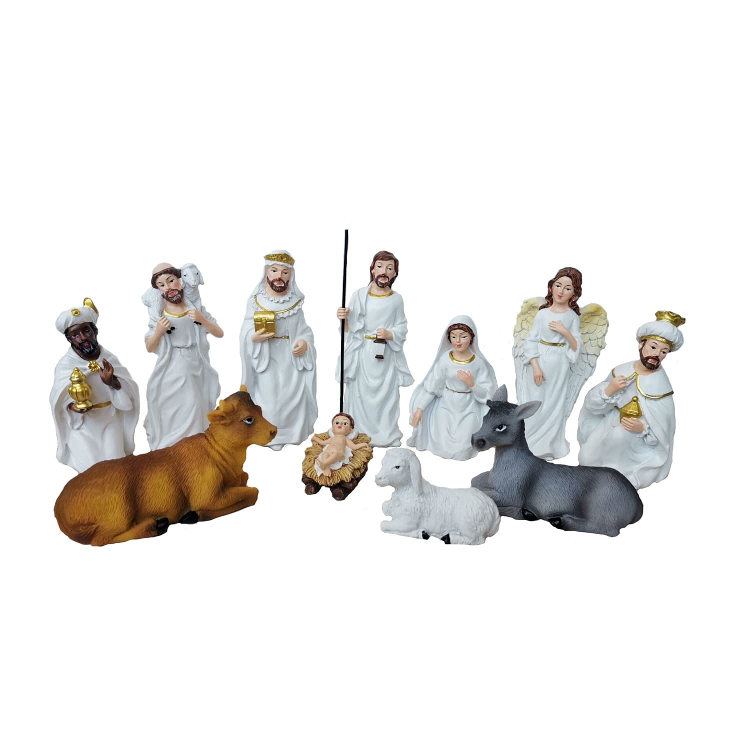 Geschenkestadl Krippenfiguren 11 teiliges Set Krippe Figuren Größe 2,5cm bis 10cm, Mehrfarbig