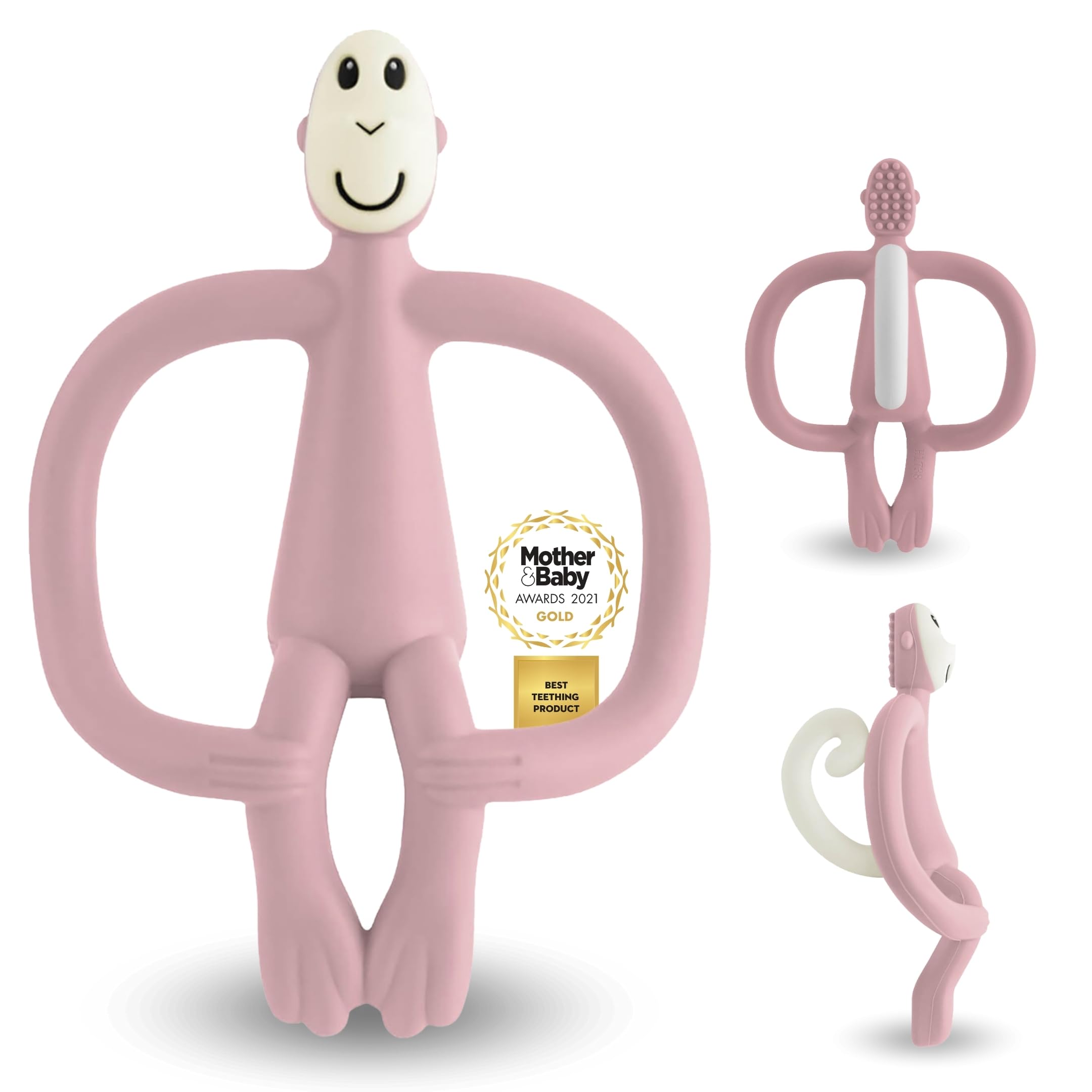 Matchstick Monkey - Beißring Affe Original - Baby Zahnungshilfe - weiche Noppen massieren wundes Zahnfleisch - Silikon BPA-frei - Greifling für Zahnen - ab 3 Monaten - altrosa