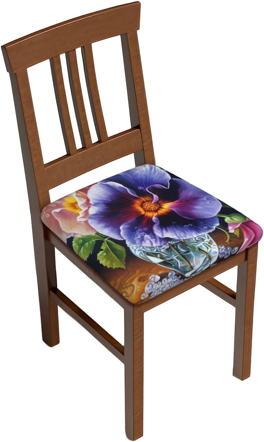 Flower Diamond Painting Print Square Cushion Covers 6 Pcs Set Elastic Non-Slip Seat Cushion Slipcovers Pet Furniture Protectors for Chair, Sofa