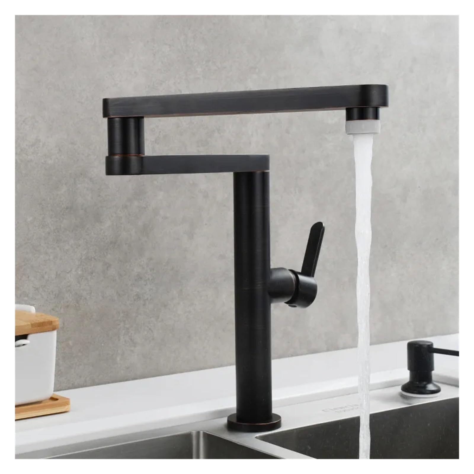 Robinet de cuisine noir pliable et pivotant pour évier moderne