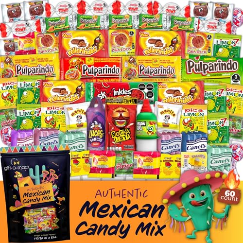 Image of Mexican Candy Variety Pack Mix, Dulces Mexicanos Surtidos (60 Count) Bulk Assortment Spicy Sweet Sour Mexicano Candies, Hispanic Latino Snack Food