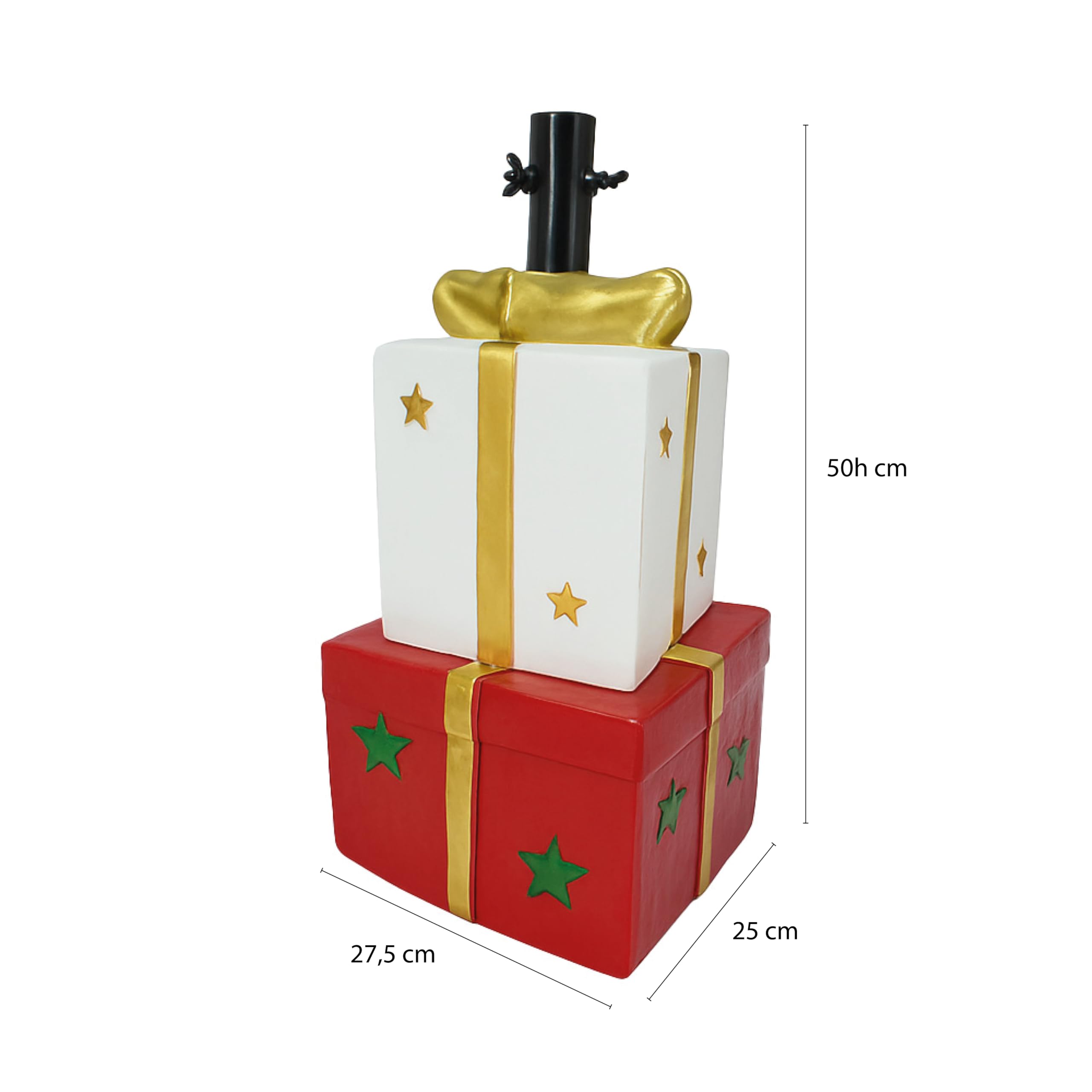 Base Supporto per Albero di Natale 150/180H CM- Pacchi Regalo, Fiocco, Stelle, in Magnesia, Decorazione, Base di Metallo -Kit di Fisaggio (27,5x25x50h cm)