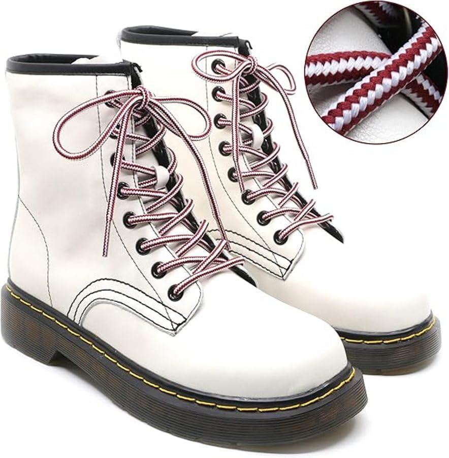 Image of Round Shoelace (2 Pair) Boot Laces Running, Sports, Gym, Casual Dual Coloured Striped Shoe String